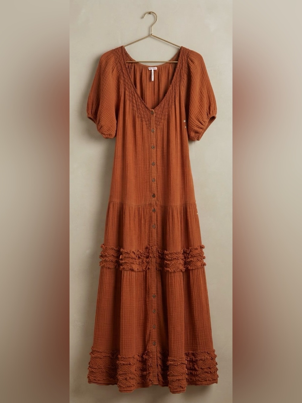 Free People Rust Button-Front Maxi Dress